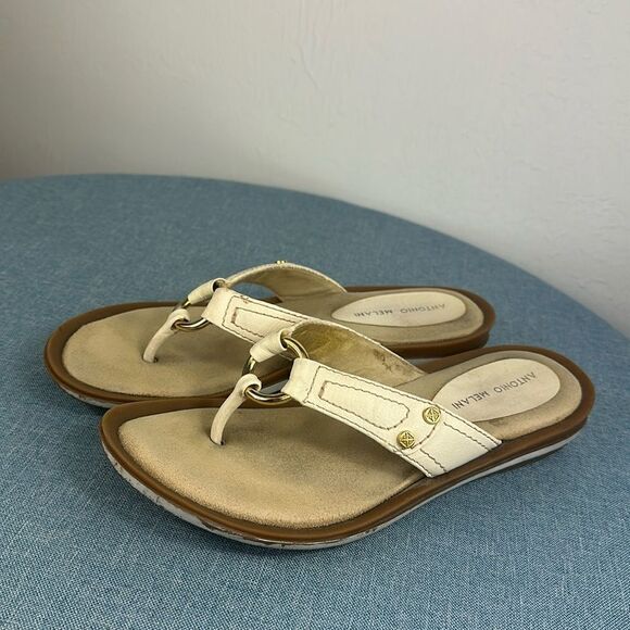 Antonio Melani Seashore White Leather Thong Sandals Flip Flops Size 8.5 - Picture 1 of 8